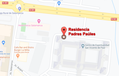 Mapa de localización del alojamiento Padres Paúles en Salamanca